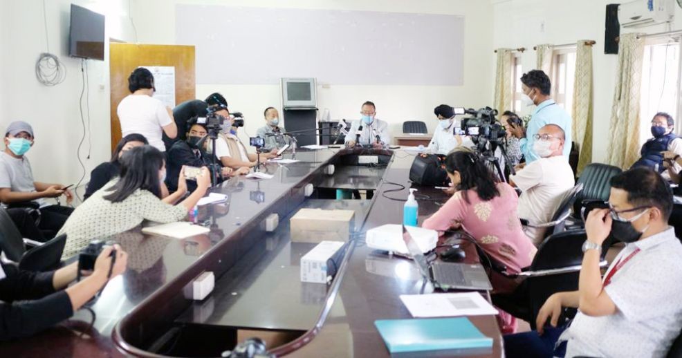 Health Minister S Pangnyu Phom addressing the press conference at Kohima on June 4. (Photo Courtesy : Twitter@pangnyu)